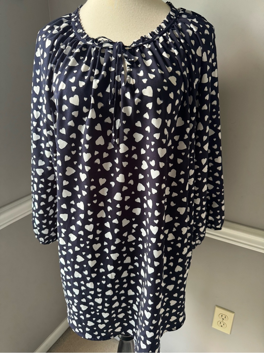 croft & barrow Navy and White Heart-Print Peasant Top